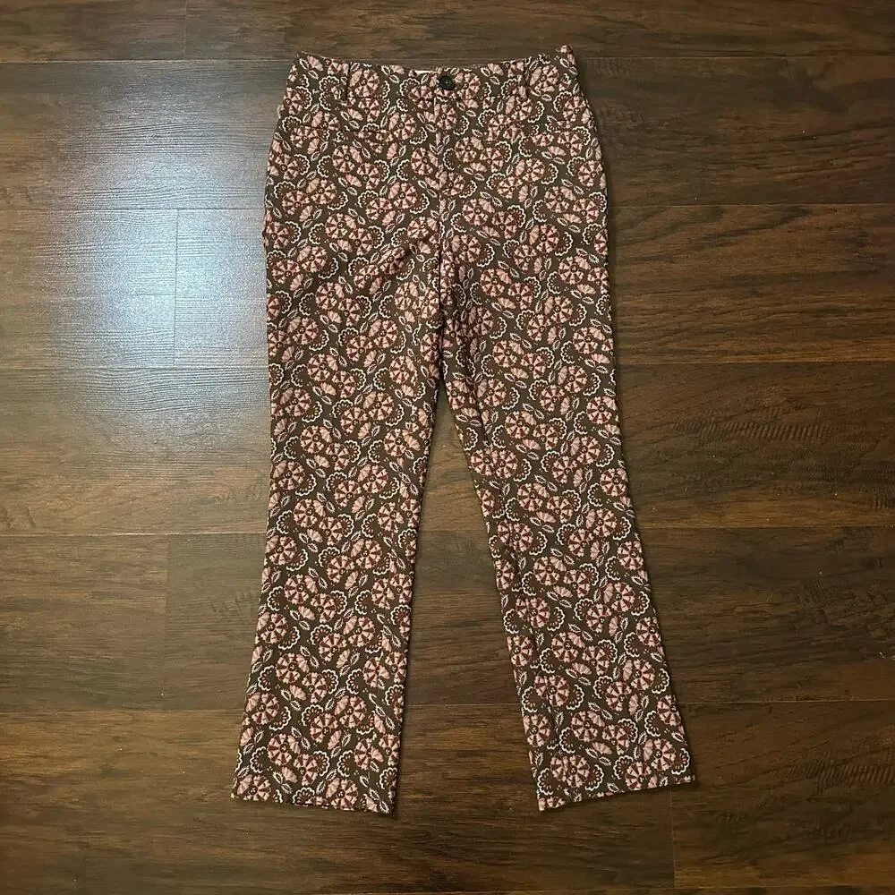 Anthropologie the essential slim brown floral print pants size 2 - Picture 2 of 14